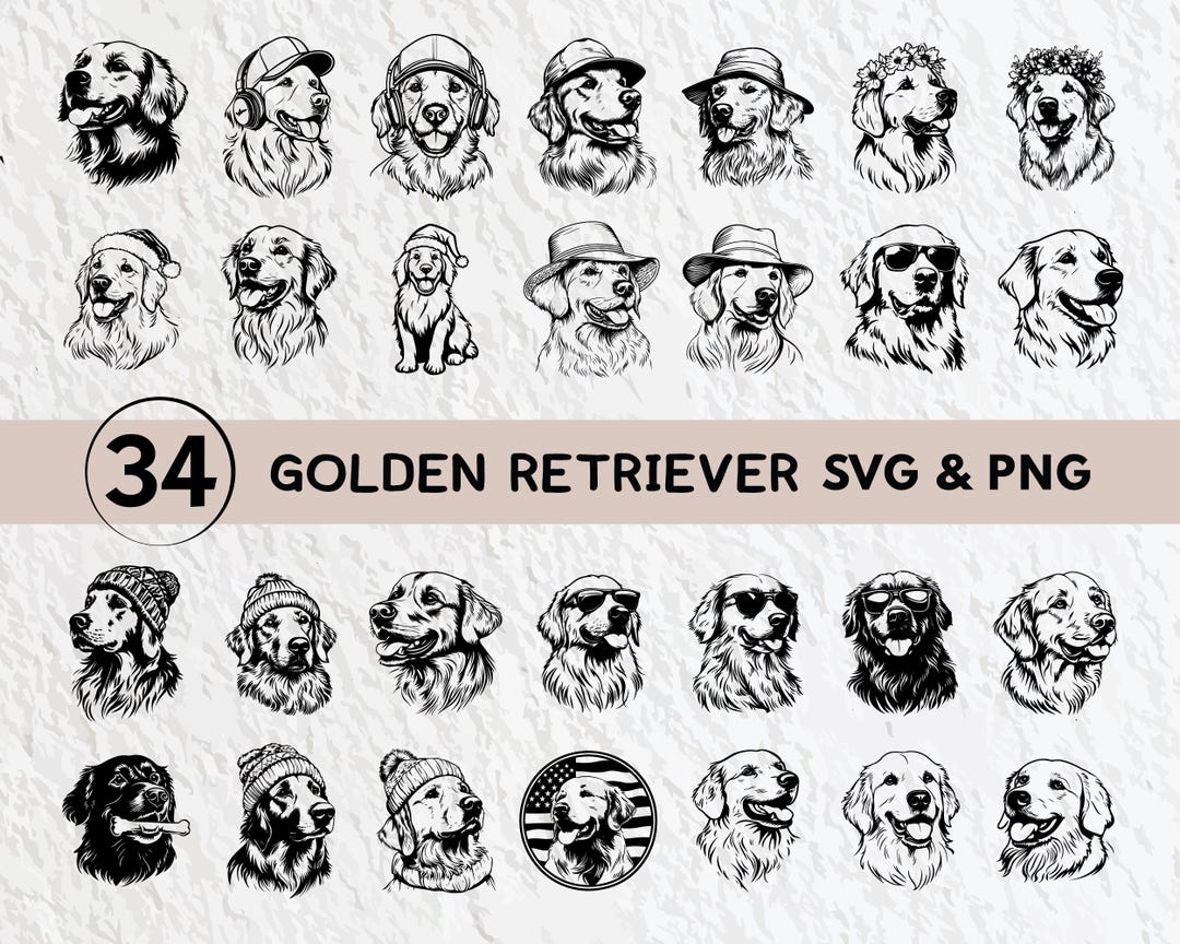Golden Retriever SVG Bundle: Dog Outline Clipart (PNG, Cricut) - Etsy