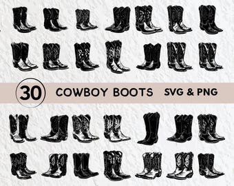 Cowboy Boots SVG Bundle: Silhouette Clipart, Vector Cut Files