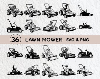 Lawn Mower SVG Bundle: Silhouette Clipart, Logo Icon (Digital Download)