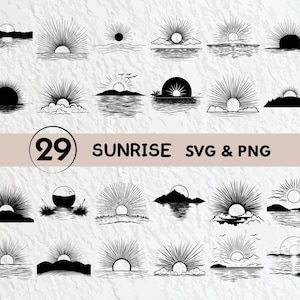 Sunrise Silhouette SVG Bundle: Icon Logo, Decal Cricut File (PNG, SVG)
