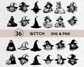 Witch Silhouette SVG Bundle: Halloween Clipart, Witchcraft Vector (PNG, SVG)