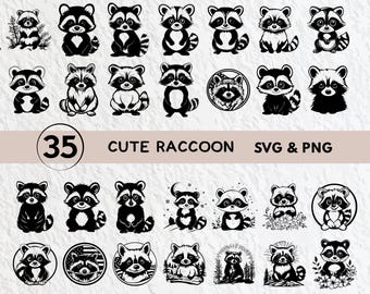 Raccoon SVG Bundle, Clipart PNG, Vector Decal Files