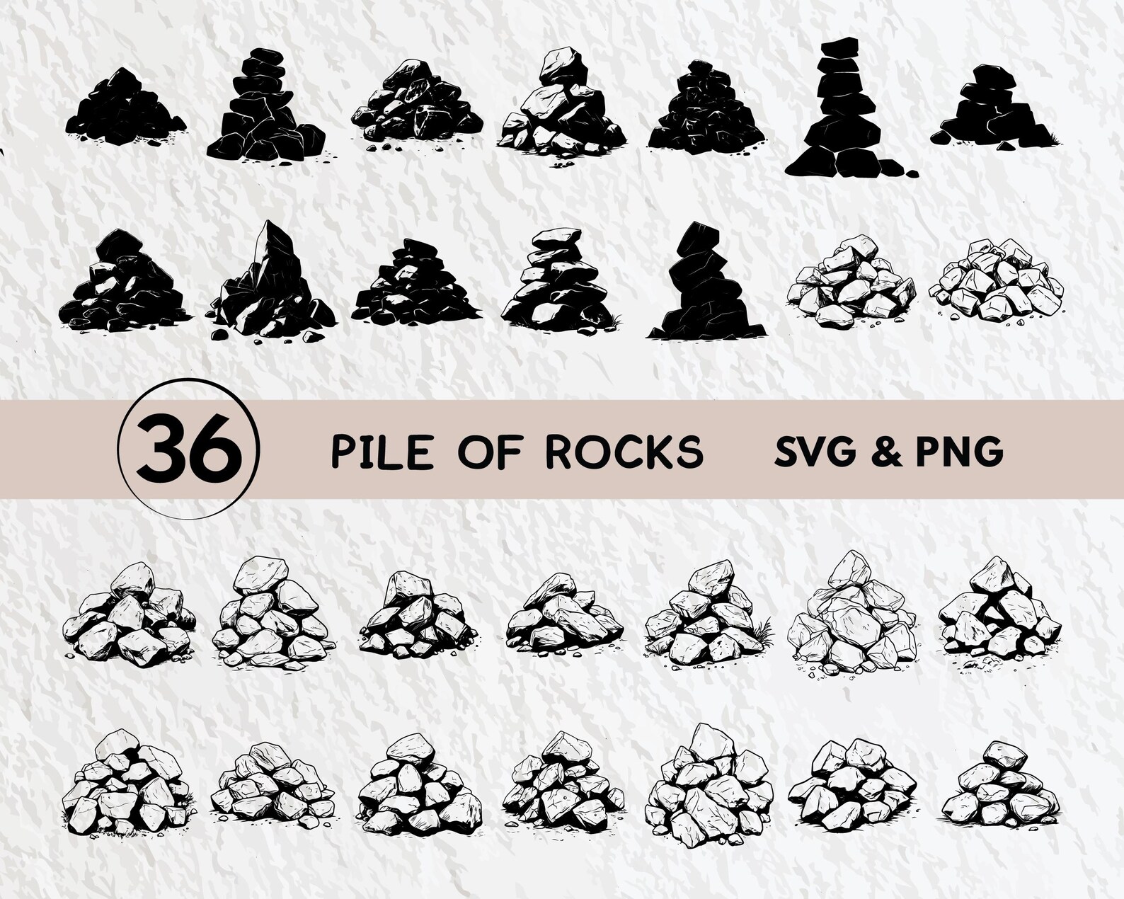 Pile of Rocks SVG Bundle: Silhouette Clipart, Vector Logo (digital ...