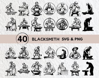 Blacksmith Silhouette SVG Bundle: Vector Clipart, Cricut Decal (Digital Download)