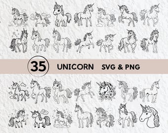 ユニコーン SVG バンドル: シルエット クリップアート、ベクター カット ファイル (デジタル ダウンロード)