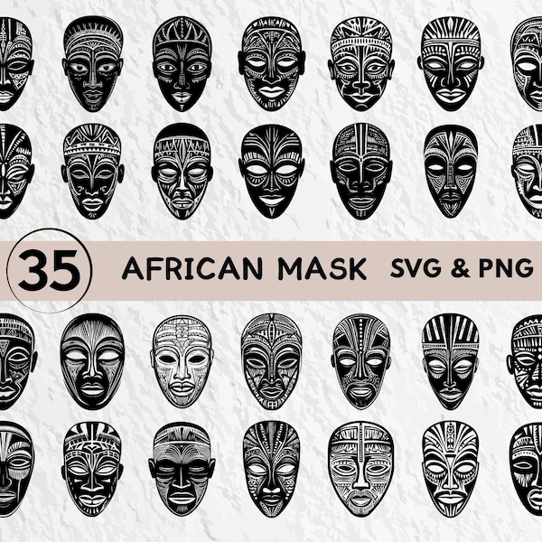 African Masks Clipart - Etsy