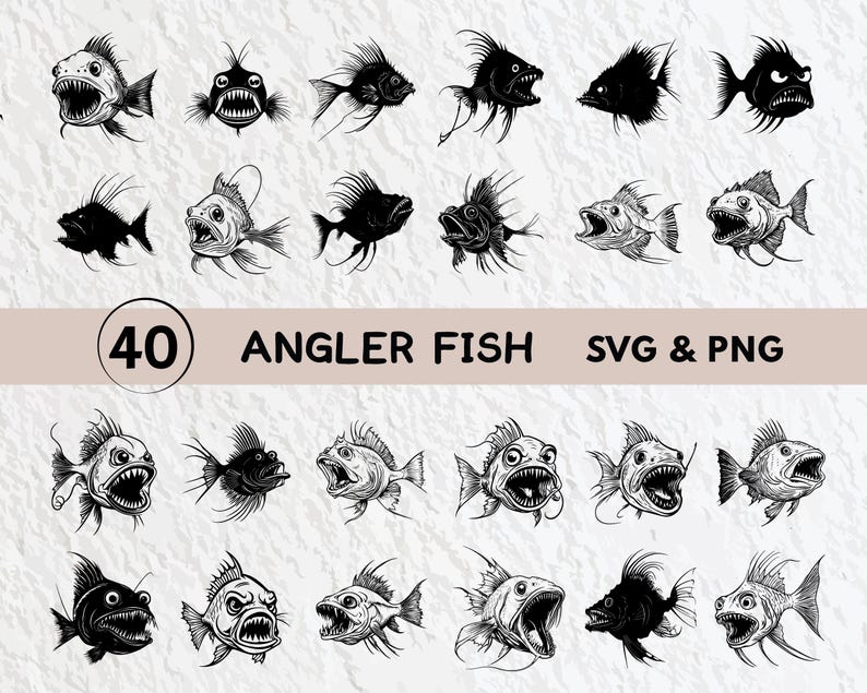Angler Fish Svg Bundle, Angler Fish Silhouette, Angler Fish Clipart Png ...