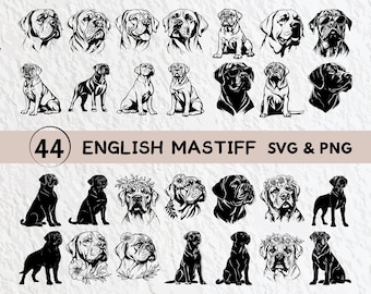 English Mastiff Silhouette Bundle: SVG & PNG Clipart, Decal Files