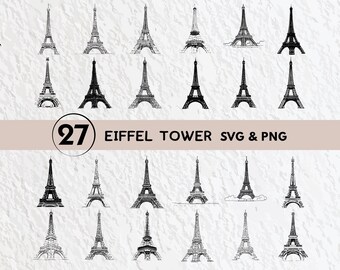 Eiffel Tower Silhouette: SVG, PNG Clipart Bundle (Digital Download)
