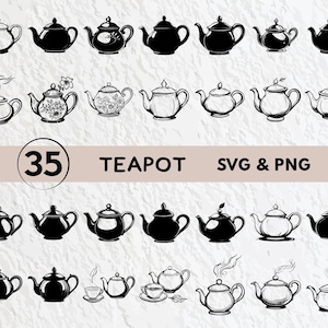 Theepot SVG-bundel: silhouet clipart, Cricut cut-bestanden (digitale download)