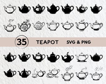Teapot SVG Bundle: Silhouette Clipart, Cricut Cut Files (Digital Download)