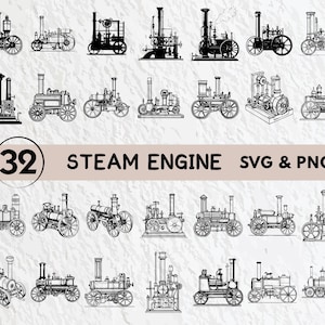 Steam Engine Svg Bundle, Steam Engine Silhouette, Steam Engine Clipart Png, Steam Engine Outline, Steam Engine Logo Icon Decal Set Cut Files