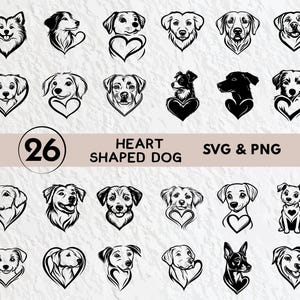 Herzförmiges Hund-Svg-Bundle, herzförmige Hund Silhouette, herzförmige Hund Clipart Png, herzförmige Hund Vektor-Icon Logo Aufkleber Schnittdateien
