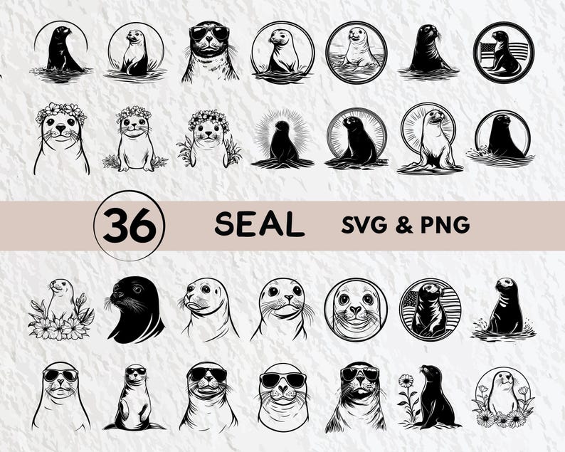 Seal Svg Bundle, Seal Silhouette, Seal Clipart Png, Seal Outline, Seal Vector, Seal Logo, Seal Icon, Seal Cricut Files, Seal Decal Cut Files
