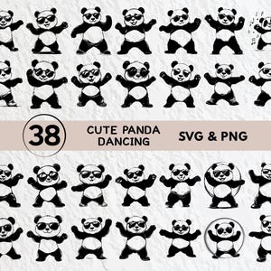 Lindo panda bailando Svg Bundle, Lindo panda bailando Silueta, Lindo panda bailando Clipart Png, Lindo panda bailando Contorno Logotipo Icono Archivos de corte
