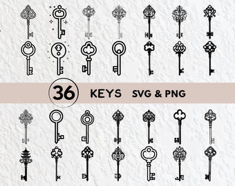 Keys Silhouette SVG Bundle: Ornate Key Clipart (SVG, PNG)