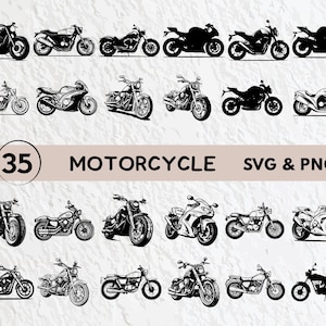 Motorcykel SVG-paket: Silhuett Clipart, Logotypikonuppsättning (PNG, Vektor)