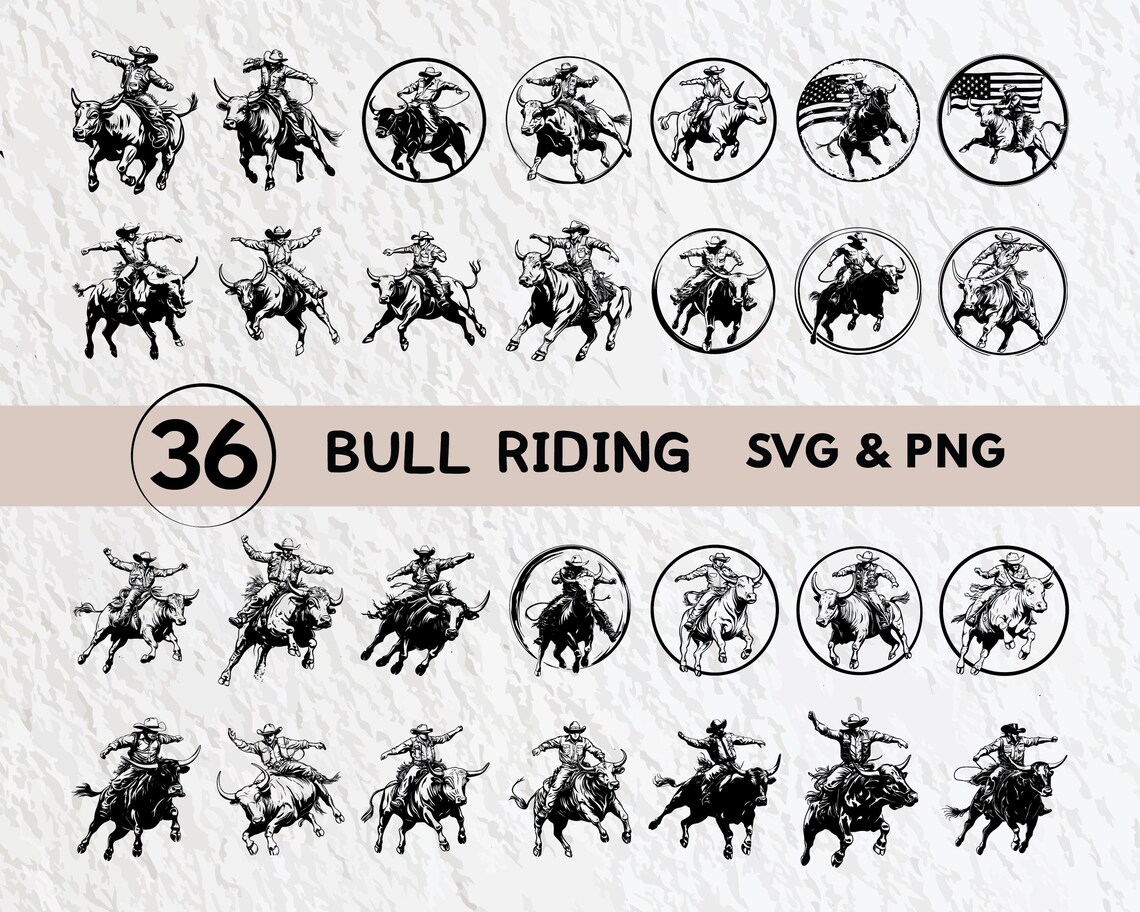 Bull Riding SVG Bundle: Silhouette Clipart, Vector Art (digital ...