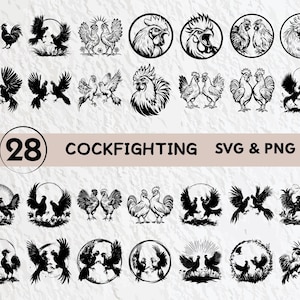 Rooster Silhouette SVG Bundle: Cockfighting Clipart, Vector Icon (Digital Download)