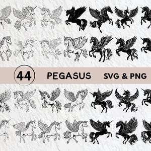 Pacote Pegasus SVG: Clipart de Silhueta, Arte Vetorial (PNG, Cricut)