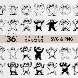 Niedliches Faultier Tanzen-Svg-Bundle, süßes Faultier Tanzen Silhouette, süßes Faultier Tanzen Clipart Png, lustiges Faultier Tanzen Vektor Icon Logo Schnitt Dateien