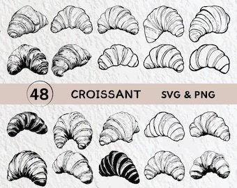 Croissant Svg Bundle, Croissant Silhouette, Croissant Clipart Png, Croissant Outline, Croissant Vector, Croissant Logo Icon Cricut Decal Set
