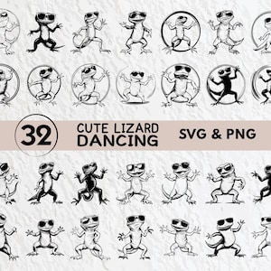 Cute Lizard Dancing Svg Bundle, Cute Lizard Dancing Silhouette, Cute Lizard Dancing Clipart Png, Funny Lizard Dancing Vector Icon Logo Files