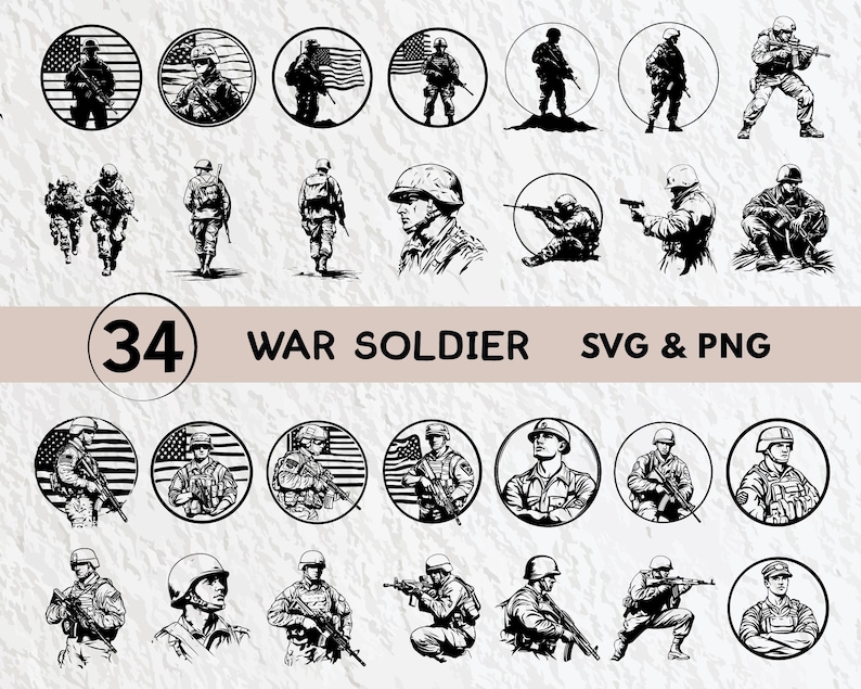 War Soldier SVG Bundle: Silhouette Clipart, Cricut Cut Files - Etsy