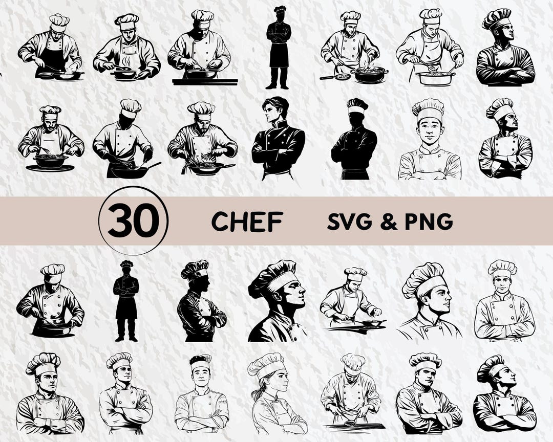 Chef Silhouette SVG Bundle: 30 Chef Designs (digital Download) - Etsy