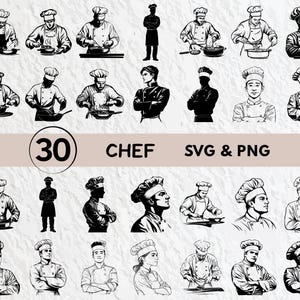 Pakiet SVG z sylwetkami szefów kuchni: 30 projektów szefów kuchni (do pobrania w wersji cyfrowej)