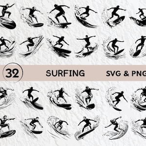 Surfing Silhouette Svg, Surfing Svg Bundle, Surfing Clipart, Surfing Decal, Surfing Vector, Surfing Cut File For Cricut, Surfing Logo Icon