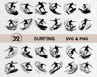 Surfing Silhouette SVG Bundle: Vector Clipart, Decal Cut File