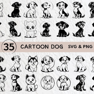 Cartoon Dog Svg Bundle, Cartoon Dog Silhouette, Cartoon Dog Clipart Png, Cartoon Dog Outline, Cartoon Puppy Vector, Cute Cartoon Dog Svg Set