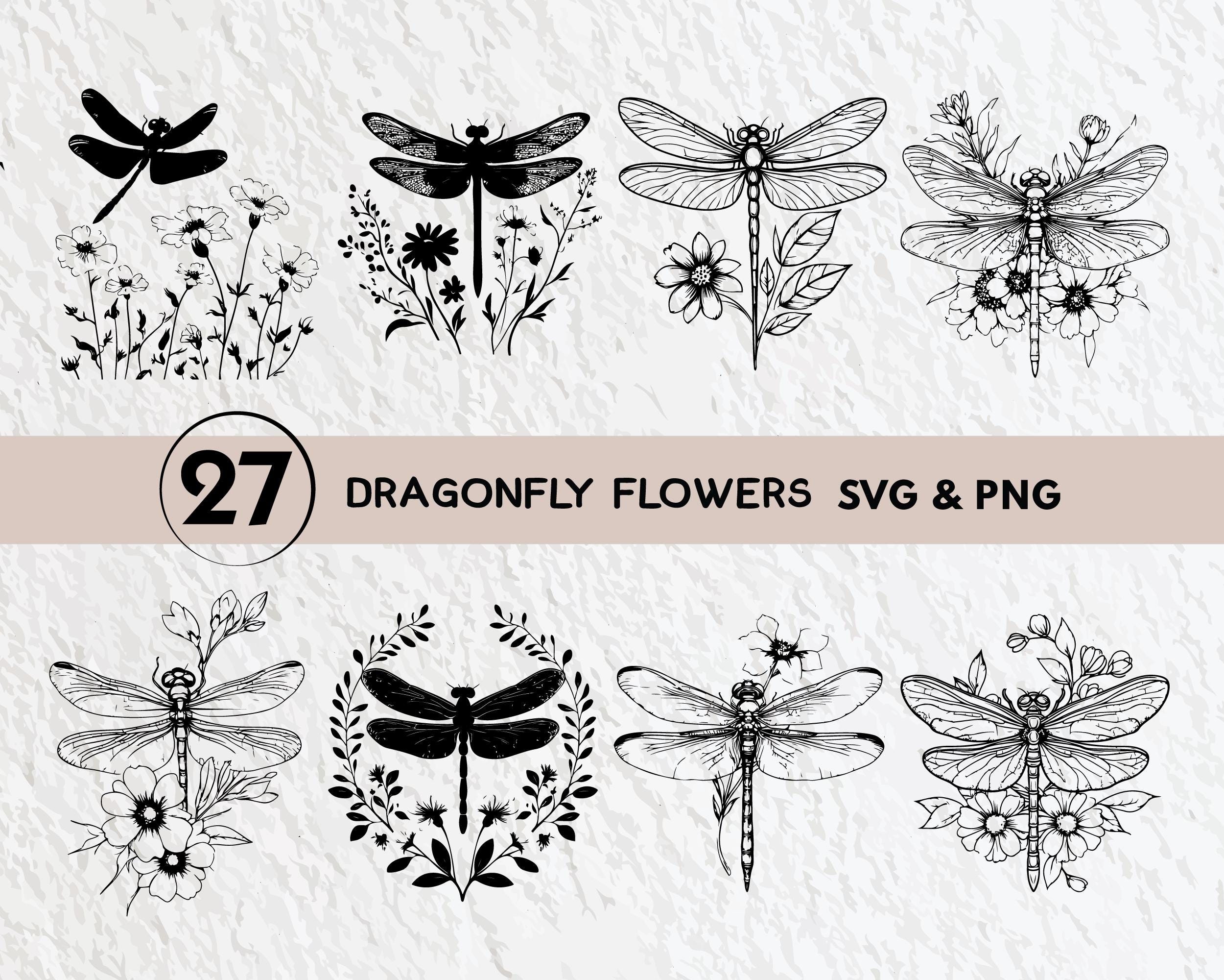 Dragonfly Flowers SVG Bundle: Floral Silhouette Clipart (PNG, SVG) - Etsy