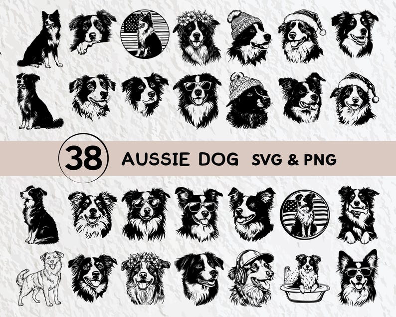Aussie Dog SVG Bundle: Silhouette Clipart, Sublimation Art (digital ...