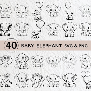 Baby Elephant SVG Bundle: Clipart, Outline, Vector (Digital Download)