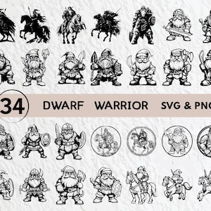 SVG-bundel dwergkrijger: clipart, silhouet, vector (PNG, Cricut)