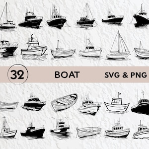 Boat Silhouette Bundle: 32 Vector Designs (SVG, PNG)