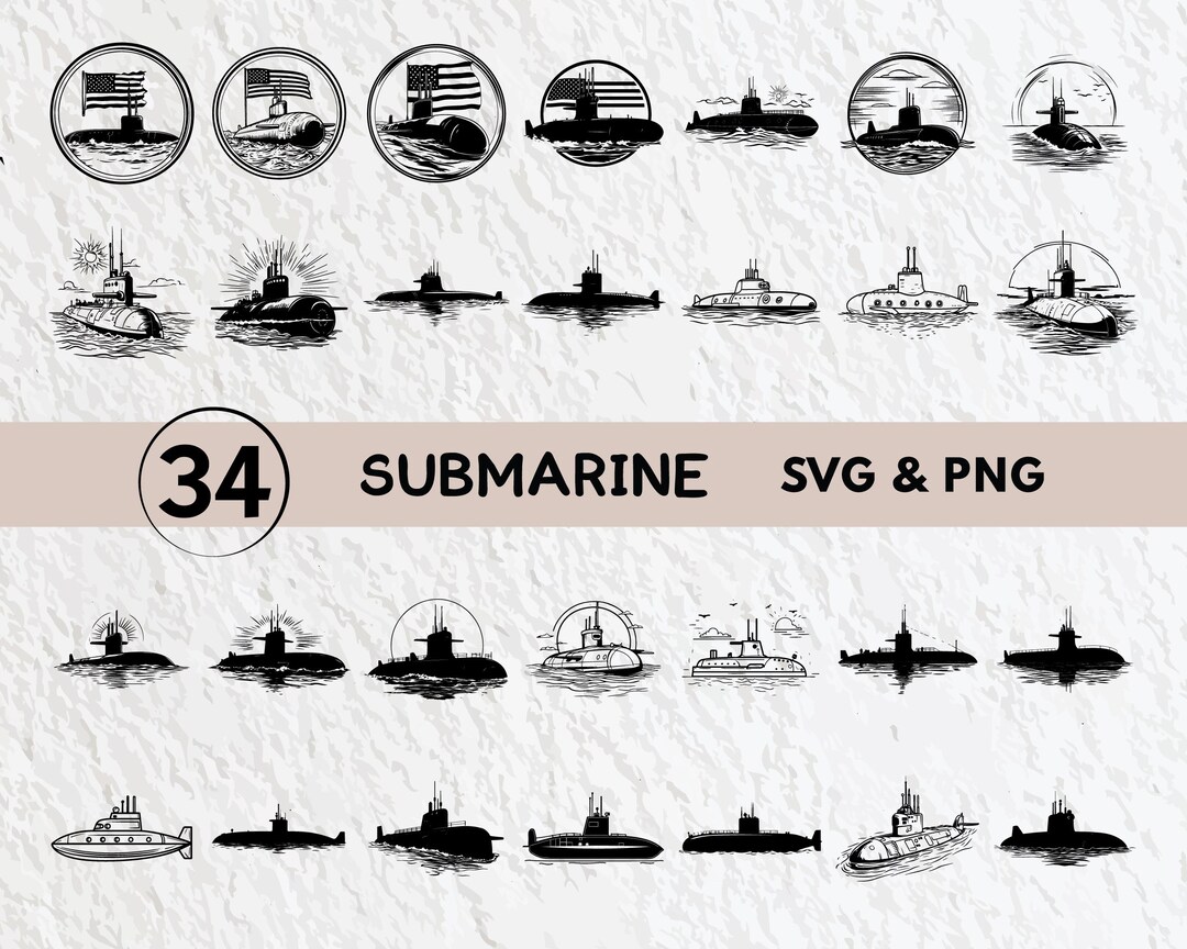 Submarine SVG Bundle: Silhouette Clipart, Vector Logo (PNG, Cricut ...