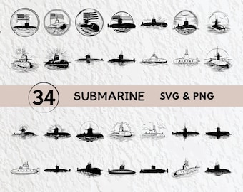 Submarine SVG Bundle: Silhouette Clipart, Vector Logo (PNG, Cricut, Decal)