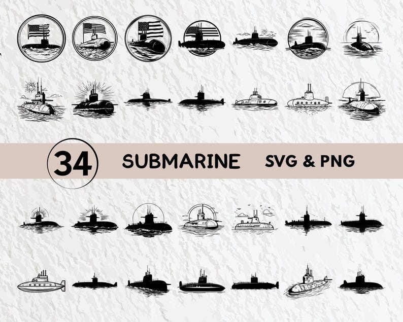 Submarine SVG Bundle: Silhouette Clipart, Vector Logo (PNG, Cricut ...