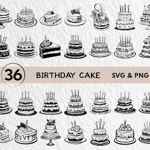 Birthday Cake Svg Bundle, Birthday Cake Silhouette, Birthday Cake Clipart, Birthday Cake Outline, Birthday Cake Vector Logo Icon Cricut File
