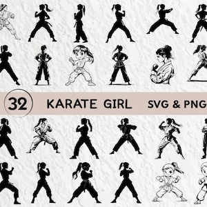 Karate Girl Svg Bundle, Karate Girl Silhouette, Karate Girl Clipart Png, Karate Girl Outline, Karate Girl Vector, Karate Girl Logo Icon Svg