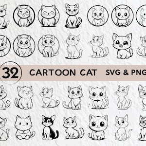 Cartoon Cat Svg Bundle, Cartoon Cat Silhouette, Cartoon Cat Clipart Png, Cartoon Cat Outline, Cartoon Cat Vector, Cartoon Cat Icon Logo File