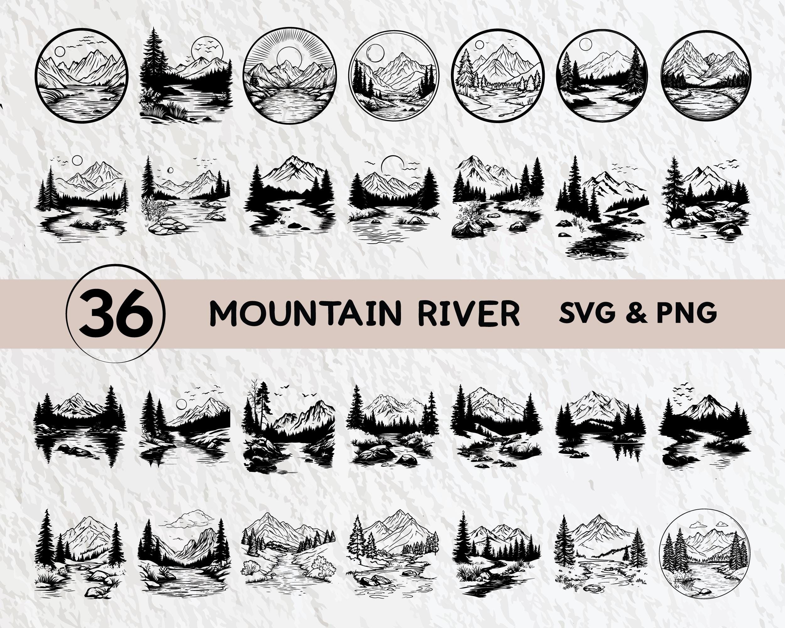 Mountain River SVG Bundle: Floral Silhouette Clipart (PNG, Vector) - Etsy
