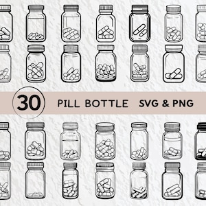 Pill Bottle Svg Bundle, Pill Bottle Silhouette, Pill Bottle Clipart Png, Pill Bottle Outline, Pill Bottle Vector, AirstrPill Bottle Icon Svg