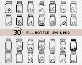 Pill Bottle SVG Bundle: Clipart, Outline, Vector (Digital Download)