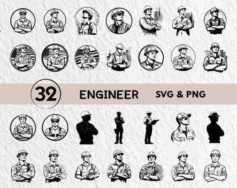 Engineer Silhouette SVG Bundle: Clipart, Logo, Icon (Digital Download)