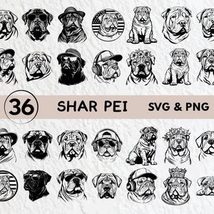 Shar Pei SVG Bundle: Hund Silhouette Clipart, Cricut Aufkleber Dateien