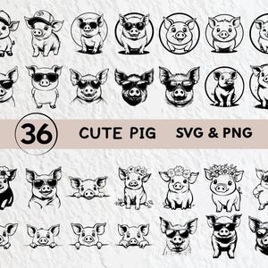 Paquete de Svg de cerdo lindo, silueta de cerdo lindo, clipart de cerdo lindo PNG, contorno de cerdo lindo, vector de cerdo lindo, icono de cerdo lindo, archivos Cricut de logotipo de cerdo lindo